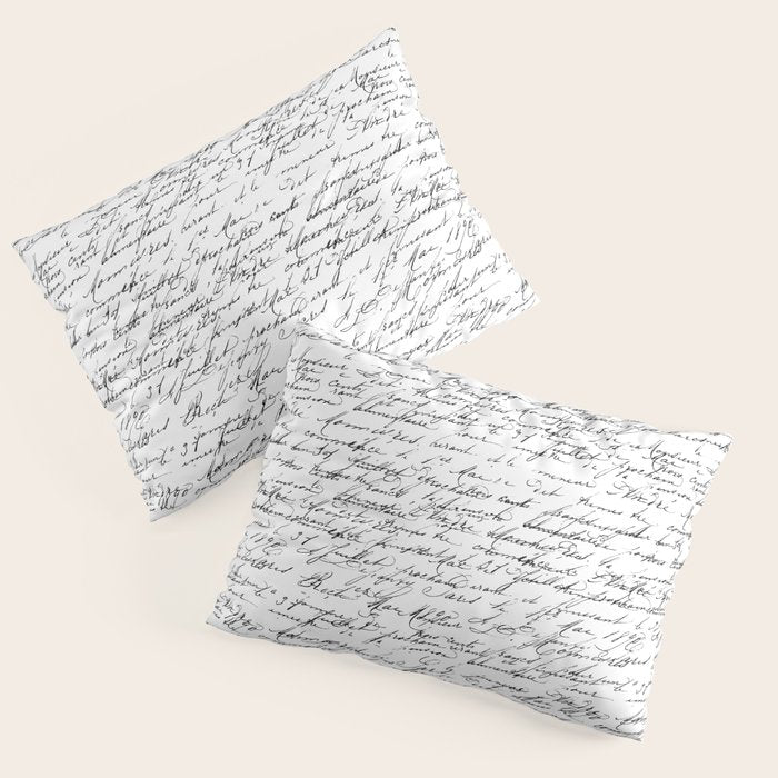 Vintage Handwriting Black And White Nostalgic Texture Pillow Sham Gallery Image 3