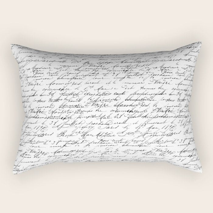 Vintage Handwriting Black And White Nostalgic Texture Rectangular Pillow Gallery Image 1