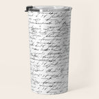 Vintage Handwriting Black And White Nostalgic Texture Travel Mug Gallery Image 3