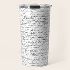 Vintage Handwriting Black And White Nostalgic Texture Travel Mug Gallery Image 1