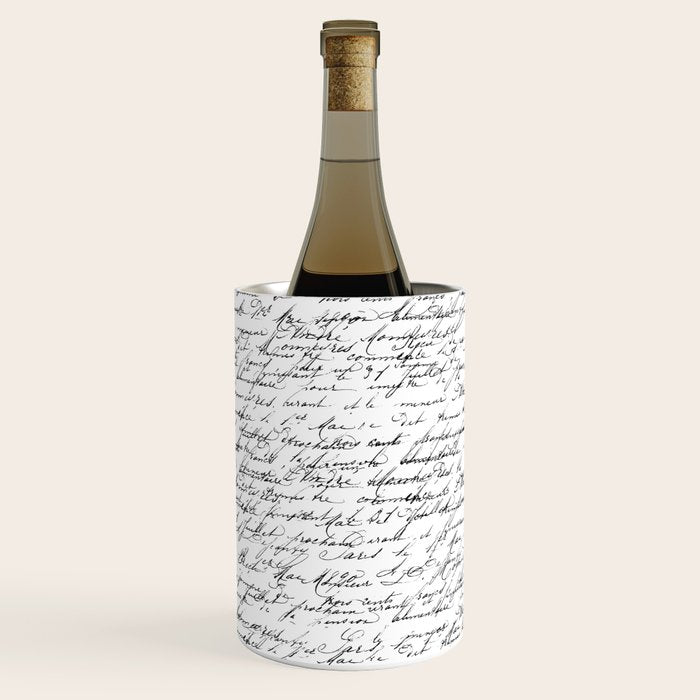 Vintage Handwriting Black And White Nostalgic Texture Wine Chiller Gallery Image 1
