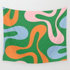 Soft Curves Retro Modern Abstract Pattern in Bold Green, Light Blue, Orange and Pink Wall Tapestry Gallery Image 4