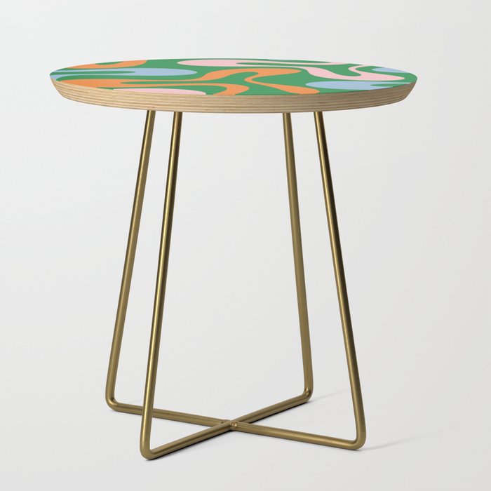 Soft Curves Retro Modern Abstract Pattern in Bold Green, Light Blue, Orange and Pink Side Table Gallery Image 1