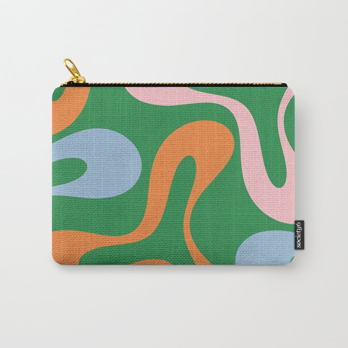 Soft Curves Retro Modern Abstract Pattern in Bold Green, Light Blue, Orange and Pink Carry All Pouch Gallery Image 1