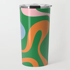 Soft Curves Retro Modern Abstract Pattern in Bold Green, Light Blue, Orange and Pink Travel Mug Gallery Image 1