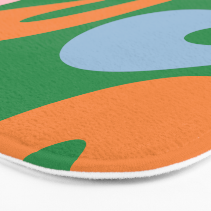 Soft Curves Retro Modern Abstract Pattern in Bold Green, Light Blue, Orange and Pink Bath Mat Gallery Image 3