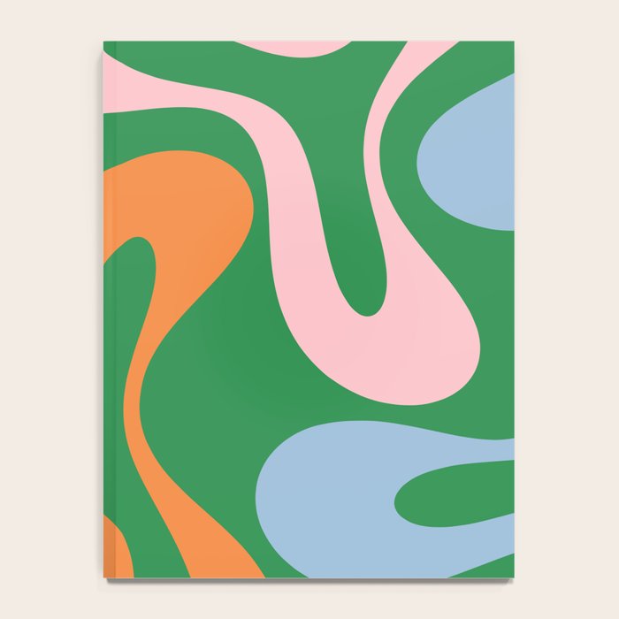 Soft Curves Retro Modern Abstract Pattern in Bold Green, Light Blue, Orange and Pink Notebook Gallery Image 4