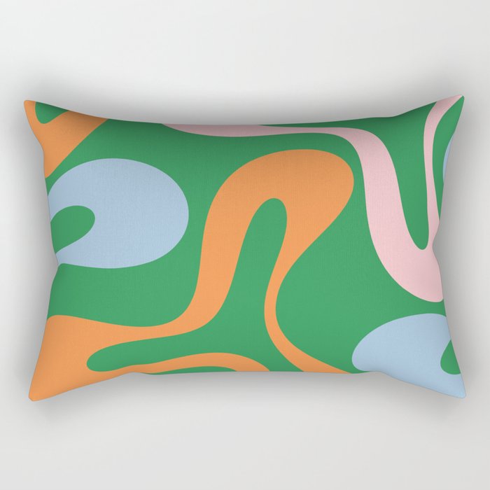 Soft Curves Retro Modern Abstract Pattern in Bold Green, Light Blue, Orange and Pink Rectangular Pillow Gallery Image 1
