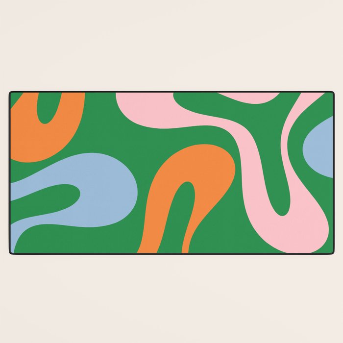 Soft Curves Retro Modern Abstract Pattern in Bold Green, Light Blue, Orange and Pink Desk Mat Gallery Image 3