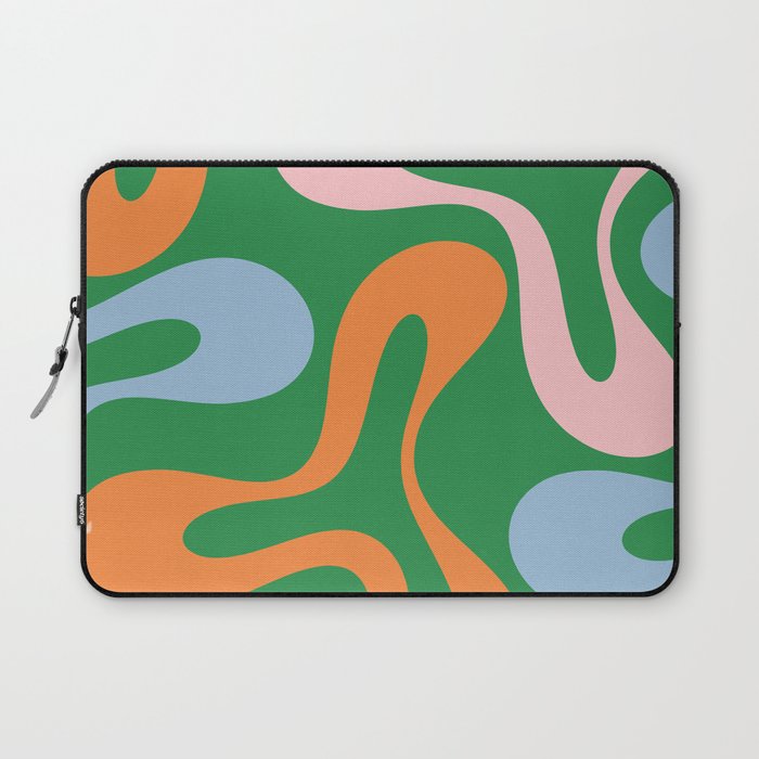 Soft Curves Retro Modern Abstract Pattern in Bold Green, Light Blue, Orange and Pink Laptop Sleeve Gallery Image 1