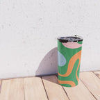 Soft Curves Retro Modern Abstract Pattern in Bold Green, Light Blue, Orange and Pink Travel Mug Gallery Image 4