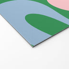 Soft Curves Retro Modern Abstract Pattern in Bold Green, Light Blue, Orange and Pink Welcome Mat Gallery Image 2