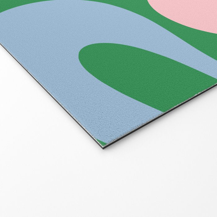 Soft Curves Retro Modern Abstract Pattern in Bold Green, Light Blue, Orange and Pink Welcome Mat Gallery Image 2