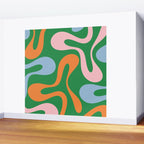 Soft Curves Retro Modern Abstract Pattern in Bold Green, Light Blue, Orange and Pink Wall Mural Gallery Image 2