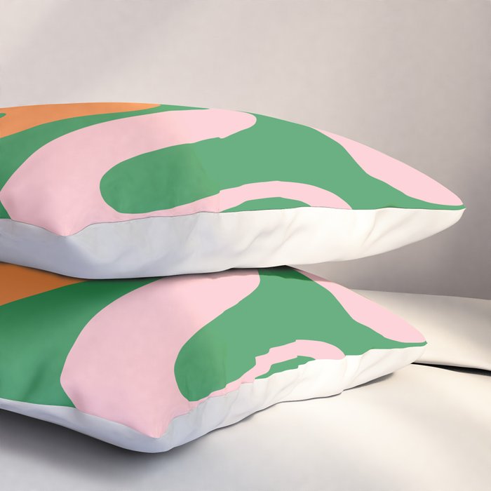 Soft Curves Retro Modern Abstract Pattern in Bold Green, Light Blue, Orange and Pink Pillow Sham Gallery Image 3