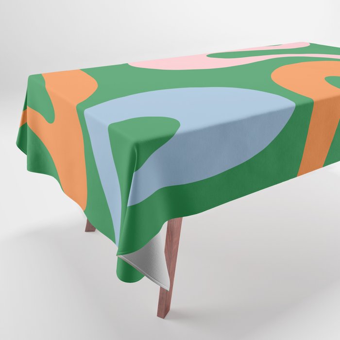 Soft Curves Retro Modern Abstract Pattern in Bold Green, Light Blue, Orange and Pink Tablecloth Gallery Image 1