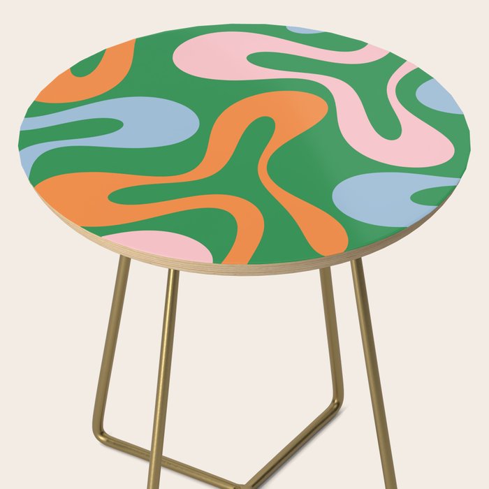Soft Curves Retro Modern Abstract Pattern in Bold Green, Light Blue, Orange and Pink Side Table Gallery Image 2