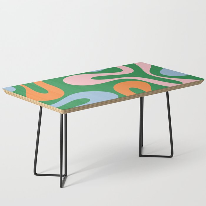Soft Curves Retro Modern Abstract Pattern in Bold Green, Light Blue, Orange and Pink Coffee Table Gallery Image 1