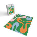 Soft Curves Retro Modern Abstract Pattern in Bold Green, Light Blue, Orange and Pink Jigsaw Puzzle Gallery Image 2