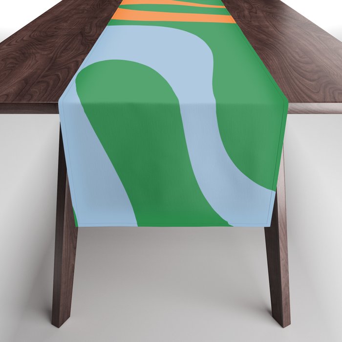 Soft Curves Retro Modern Abstract Pattern in Bold Green, Light Blue, Orange and Pink Table Runner Gallery Image 1