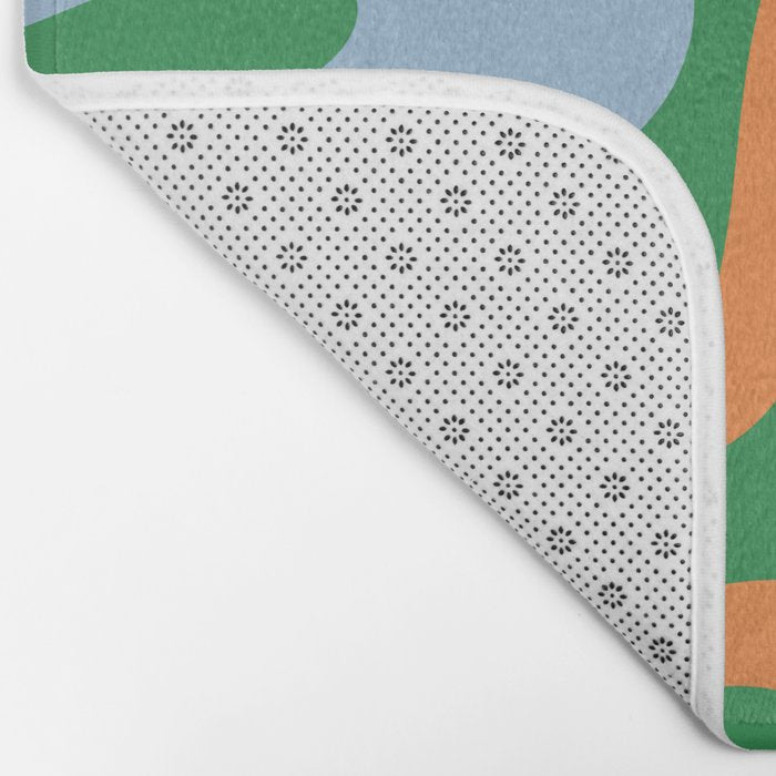 Soft Curves Retro Modern Abstract Pattern in Bold Green, Light Blue, Orange and Pink Bath Mat Gallery Image 2