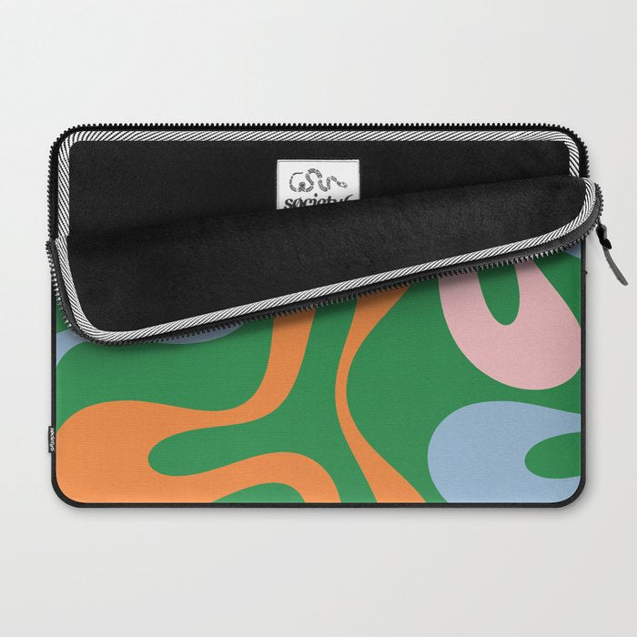Soft Curves Retro Modern Abstract Pattern in Bold Green, Light Blue, Orange and Pink Laptop Sleeve Gallery Image 2