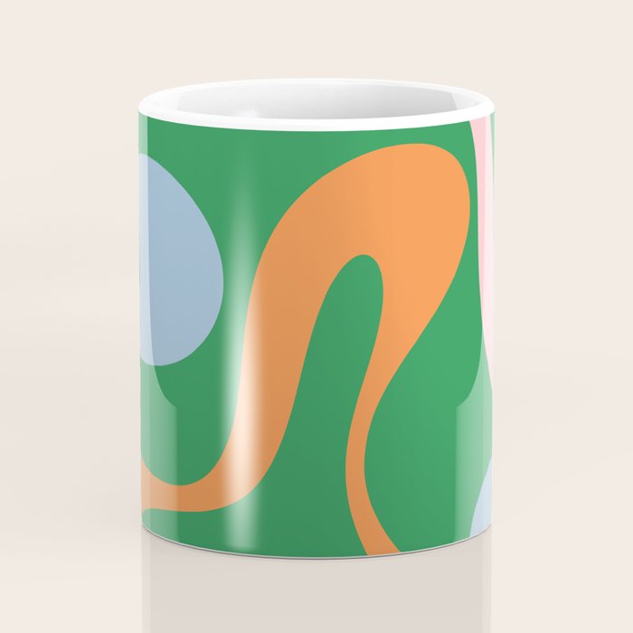 Soft Curves Retro Modern Abstract Pattern in Bold Green, Light Blue, Orange and Pink Coffee Mug Gallery Image 4