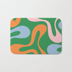 Soft Curves Retro Modern Abstract Pattern in Bold Green, Light Blue, Orange and Pink Bath Mat Gallery Image 1
