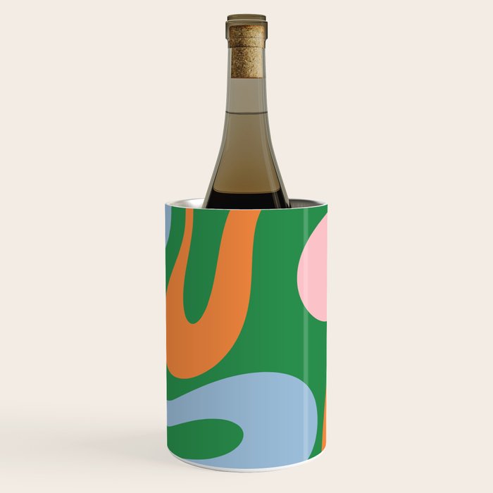 Soft Curves Retro Modern Abstract Pattern in Bold Green, Light Blue, Orange and Pink Wine Chiller Gallery Image 2