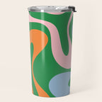 Soft Curves Retro Modern Abstract Pattern in Bold Green, Light Blue, Orange and Pink Travel Mug Gallery Image 2