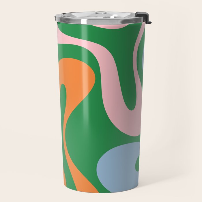 Soft Curves Retro Modern Abstract Pattern in Bold Green, Light Blue, Orange and Pink Travel Mug Gallery Image 2