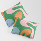 Soft Curves Retro Modern Abstract Pattern in Bold Green, Light Blue, Orange and Pink Pillow Sham Gallery Image 3