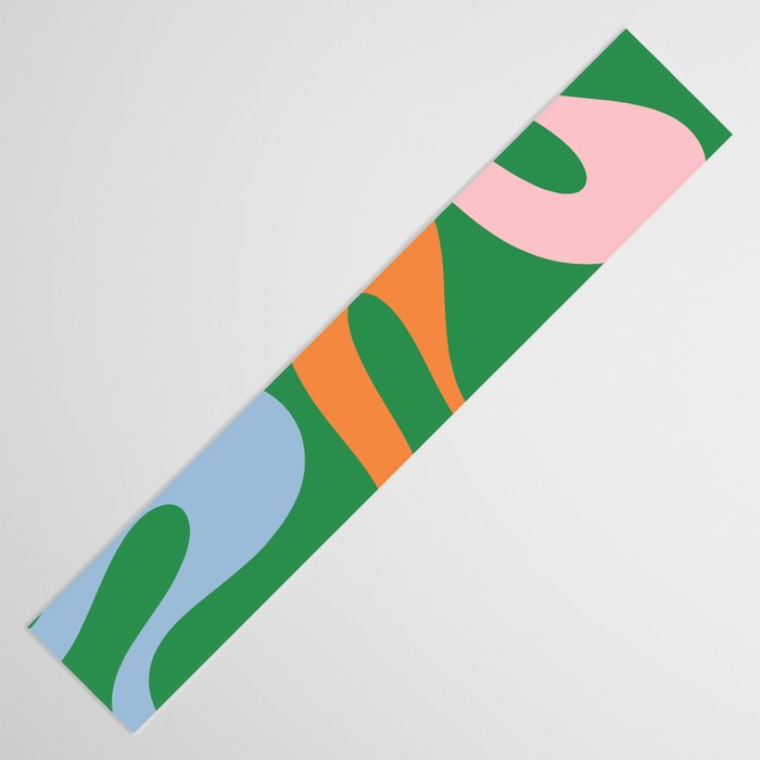 Soft Curves Retro Modern Abstract Pattern in Bold Green, Light Blue, Orange and Pink Table Runner Gallery Image 3