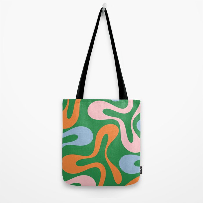 Soft Curves Retro Modern Abstract Pattern in Bold Green, Light Blue, Orange and Pink Tote Bag Gallery Image 2
