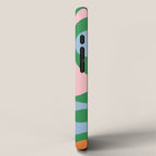 Soft Curves Retro Modern Abstract Pattern in Bold Green, Light Blue, Orange and Pink iPhone Case Gallery Image 2