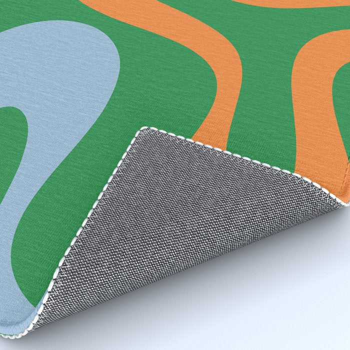 Soft Curves Retro Modern Abstract Pattern in Bold Green, Light Blue, Orange and Pink Rug Gallery Image 4