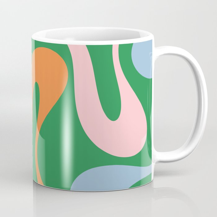 Soft Curves Retro Modern Abstract Pattern in Bold Green, Light Blue, Orange and Pink Coffee Mug Gallery Image 1
