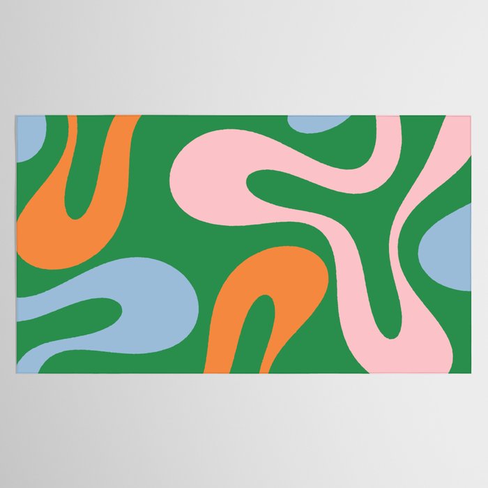 Soft Curves Retro Modern Abstract Pattern in Bold Green, Light Blue, Orange and Pink Tablecloth Gallery Image 2