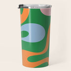 Soft Curves Retro Modern Abstract Pattern in Bold Green, Light Blue, Orange and Pink Travel Mug Gallery Image 3