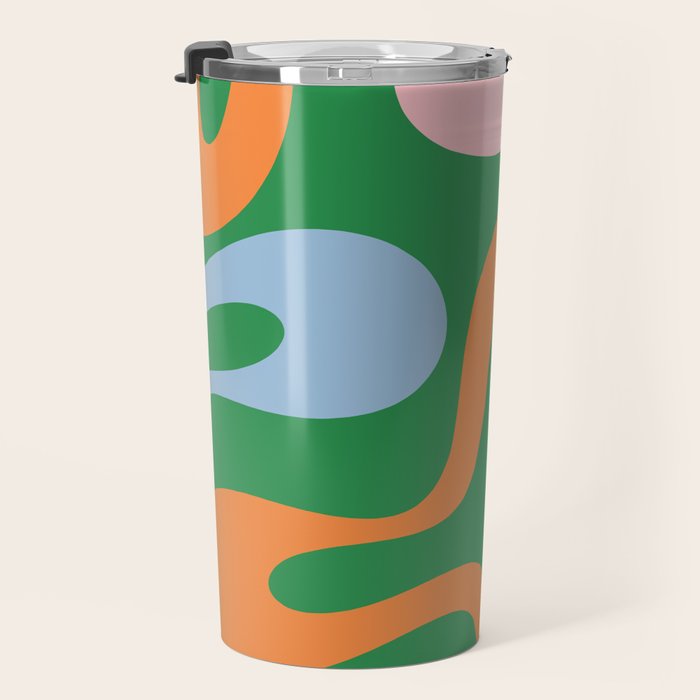 Soft Curves Retro Modern Abstract Pattern in Bold Green, Light Blue, Orange and Pink Travel Mug Gallery Image 3