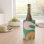 Soft Curves Retro Modern Abstract Pattern in Bold Green, Light Blue, Orange and Pink Wine Chiller Gallery Image 4
