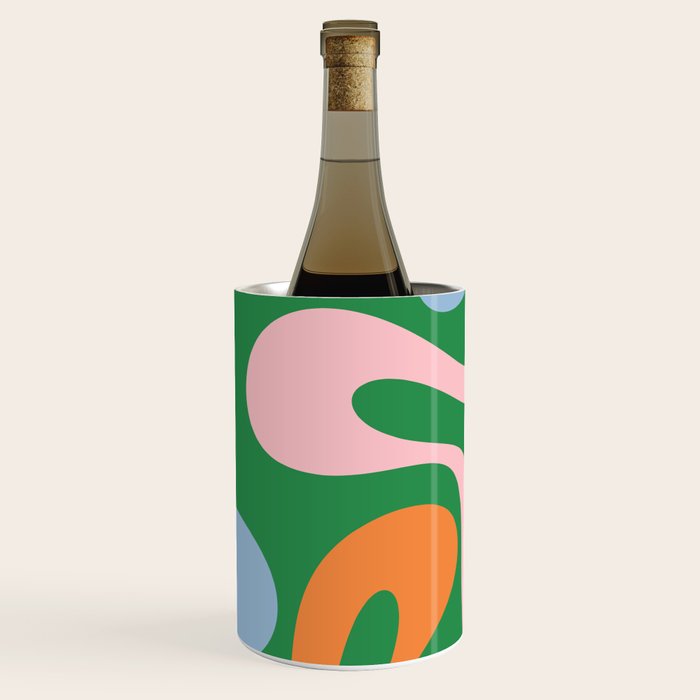 Soft Curves Retro Modern Abstract Pattern in Bold Green, Light Blue, Orange and Pink Wine Chiller Gallery Image 1