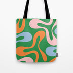 Soft Curves Retro Modern Abstract Pattern in Bold Green, Light Blue, Orange and Pink Tote Bag Gallery Image 1
