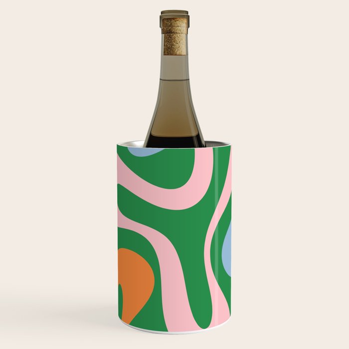 Soft Curves Retro Modern Abstract Pattern in Bold Green, Light Blue, Orange and Pink Wine Chiller Gallery Image 3