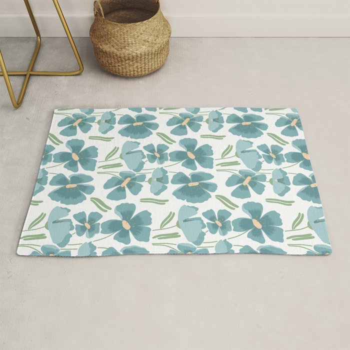 Harleigh Floral Art, Teal and White Rug Gallery Image 1