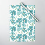 Harleigh Floral Art, Teal and White Wrapping Paper Gallery Image 1
