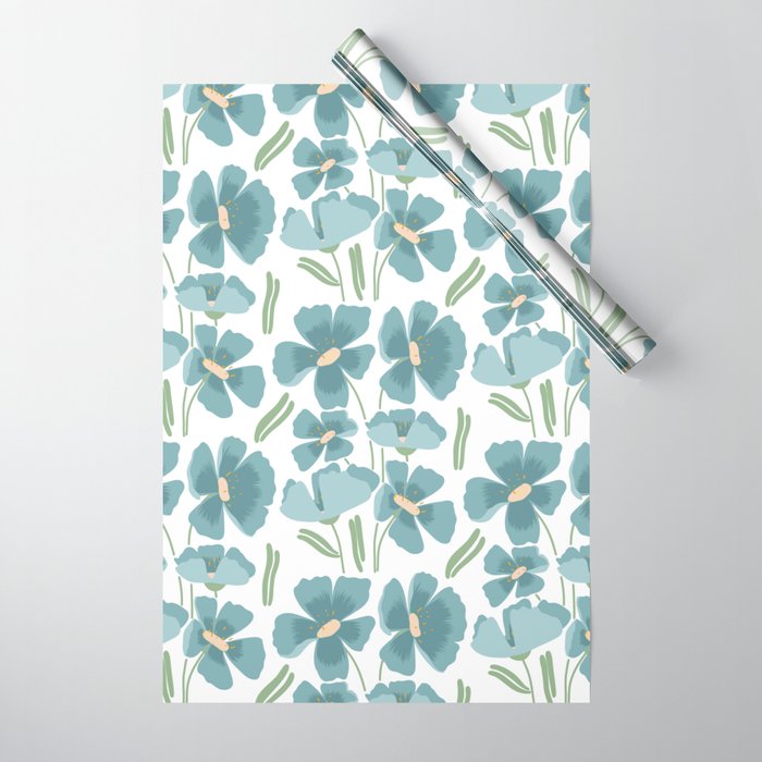 Harleigh Floral Art, Teal and White Wrapping Paper Gallery Image 1