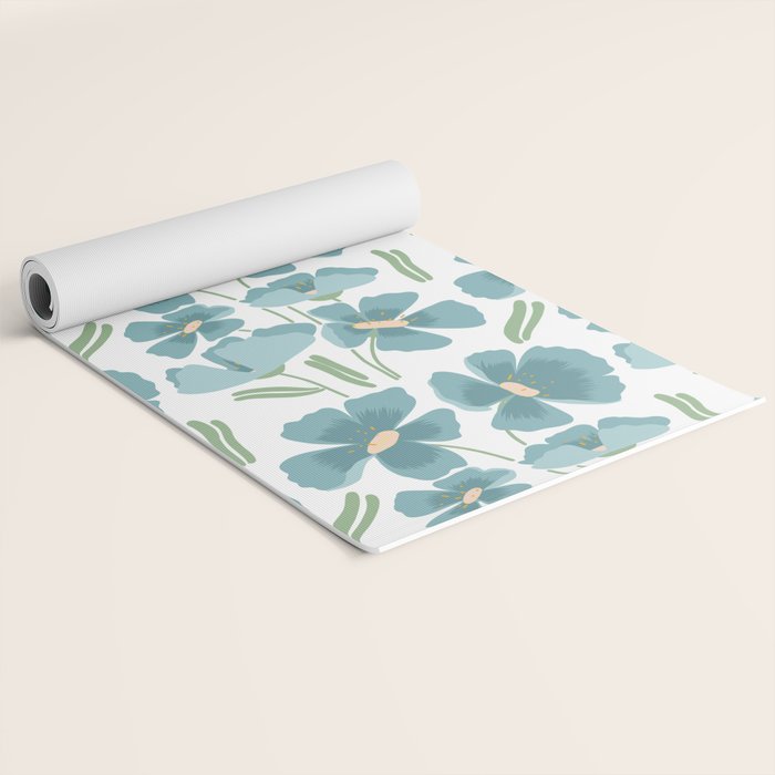 Harleigh Floral Art, Teal and White Yoga Mat Gallery Image 2