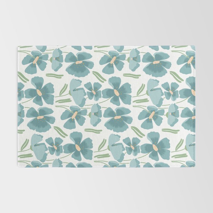 Harleigh Floral Art, Teal and White Rug Gallery Image 2