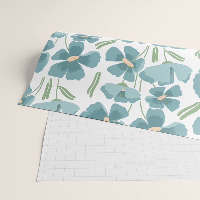 Harleigh Floral Art, Teal and White Wrapping Paper Gallery Image 2